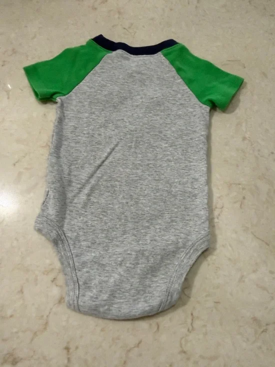 Carter's Gray Bodysuit with Navy Trim and Green Accent 6M NWOT - Picture 3 of 3